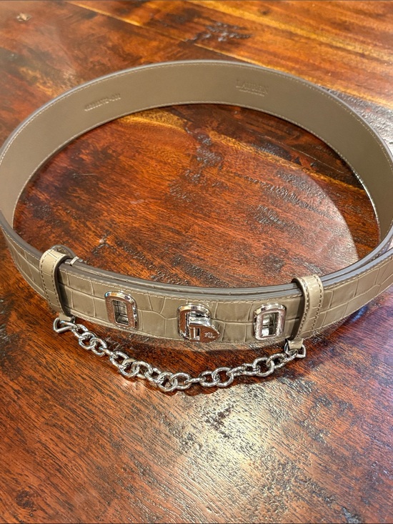 Lauren Ralph Lauren Taupe Flip-Lock Chain Embossed Leather Wide Belt size Medium main image 11